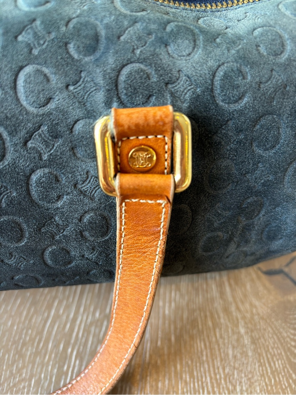 Celine Macadam Navy Suede Mini Duffel with Brown Leather Trim - Picture 11 of 16